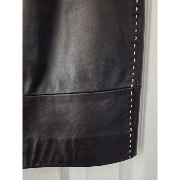 Banana Republic Leather Pencil Skirt Contrast Stitching Size 2 Brown Y2K Lined - Picture 3 of 7